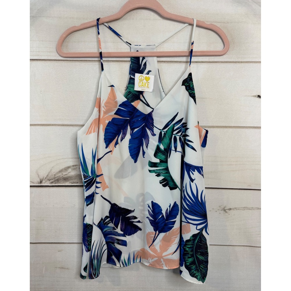 Peace‎ Love Cake Tropical Palm Leaf Racerback Camisole Tank Top White Medium